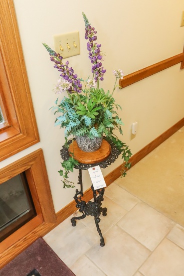 Ornate Plant Stand With Floral Arrangement