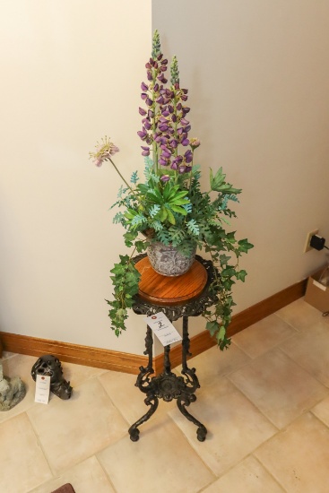 Ornate Plant Stand With Floral Arrangement