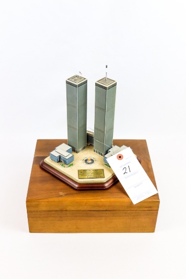 Replica Of The Twin Towers Dated September 11, 2001; Walnut Dresser Box