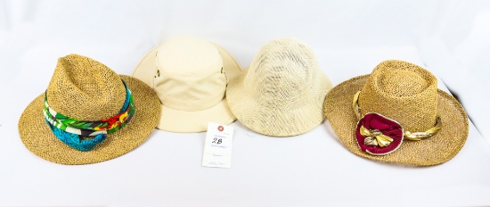 (4) Hats: Pith, Straw, Cloth