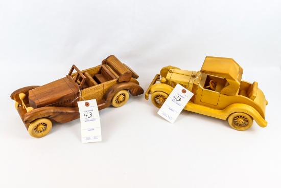 (2) Wooden Antique Model Cars, 16" Long