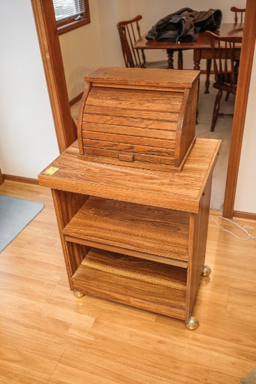 Kitchen Stand On Rollers And Wood Bread Box