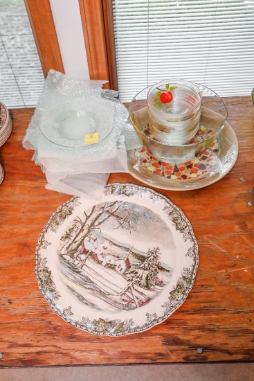 Fruit Bowls / Johnson Brothers Serving Plate & Etched Glass Plates