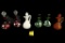 (6) Cruets - (2) Ruby Red Etched w/Clear Stopper; (2) Mary Gregory Emerald Green;