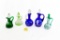 (5) Cruets - (1) Cobalt Blue Wheel Etched w/Clear Handle; (1) Hand Painted Cobalt Blue;