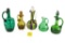 (5) Cruets - (1) Amber Blown Glass; (1) Green Glass; (1) Emerald Green;