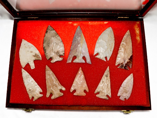 Native American Indian - Phenomenal Frame Of 10 Large Points