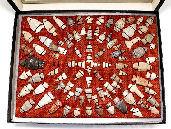 Native American Indian - Frame Of 90 Arrowheads