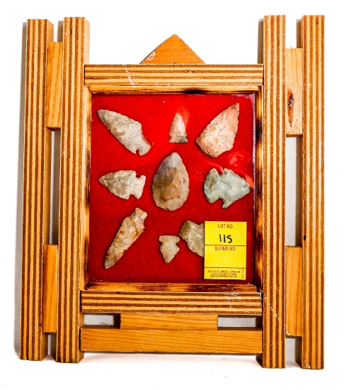Native American Indian - Folk Art Frame With 9 Arrowheads