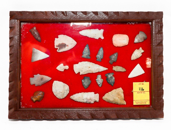 Native American Indian - Frame Of 23 Arrowheads