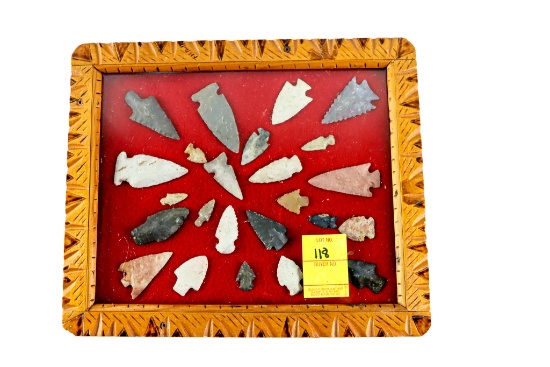 Native American Indian - Folk Art Frame With 24 Arrowheads