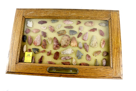 Native American Indian - Frame Of 54 Arrowheads