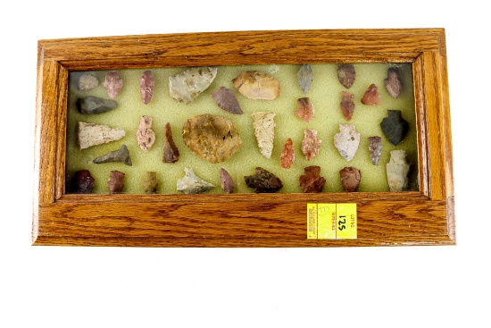 Native American Indian - Frame Of 33 Arrowheads