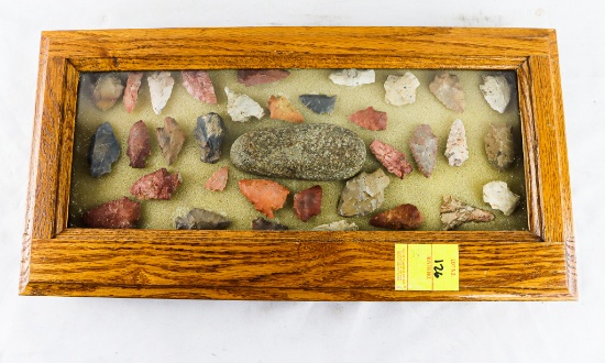 Native American Indian - Frame Of 34 Arrowheads