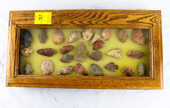Native American Indian - Frame Of 26 Arrowheads
