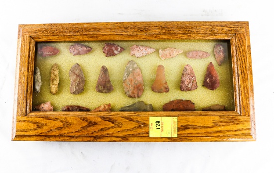 Native American Indian - Frame Of 21 Arrowheads