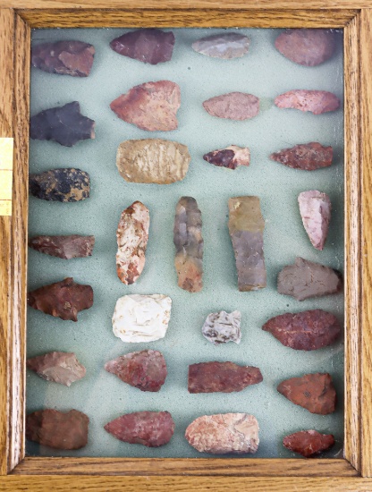 Native American Indian - Frame Of 30 Arrowheads