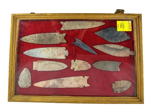Native American Indian - Frame Of 12 Large Points