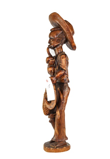Wood Carving - African Tribal Man Smoking A Pipe