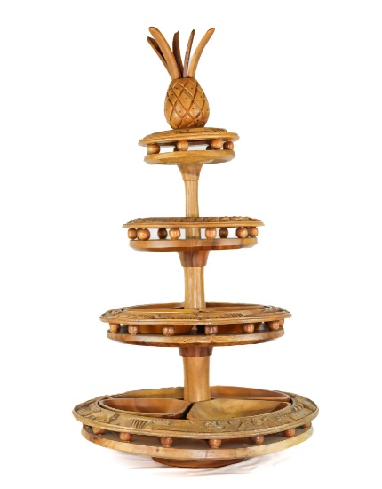 Wood Carving - African Four Tiered Relish Serving Unit