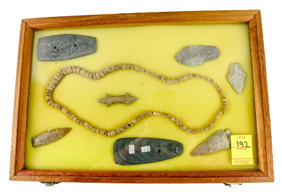 Native American Indian - (8) Artifacts In Wood Case