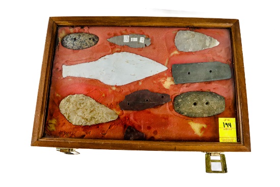 Native American Indian - (8) Artifacts - Gorgets, Effigy And Points