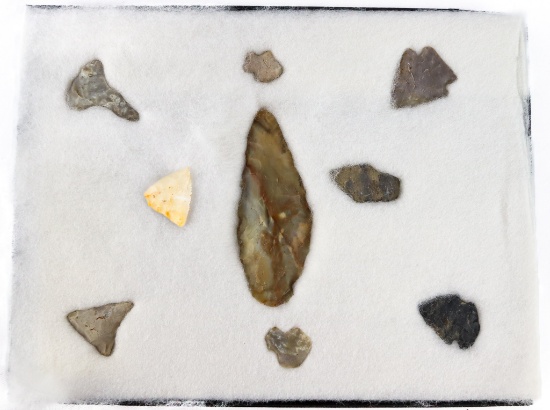 Native American Indian - Frame Of 9 Arrowheads