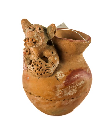 Unusual Wolf Effigy Clay Pot
