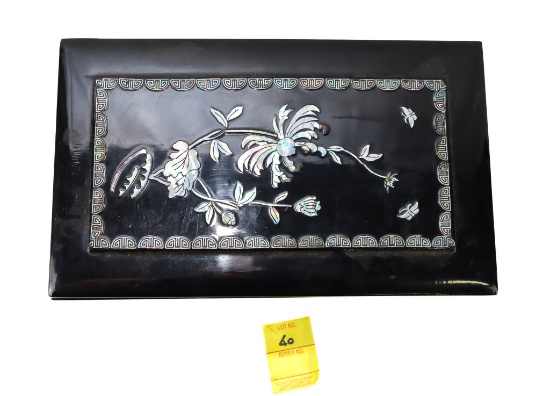 Jewelry Box - Korean Black Enamel With Mother Of Pearl Inlays