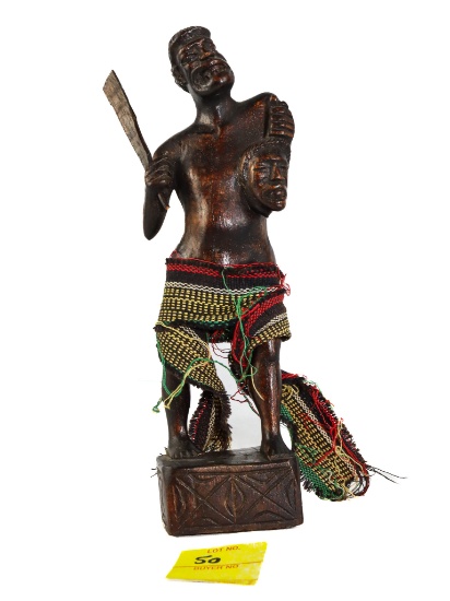 Wood Carving - Early Headhunter With His Trophy