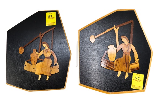 (2) Carved Wood Ornate Frames Of Village Scenes