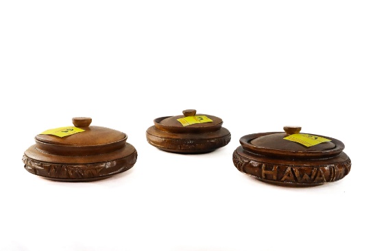 (3) Carved Wood Bowls With Lids