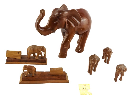 (6) Carved Wood Elephants