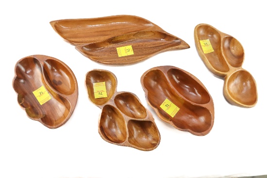 (5) Carved Wood Serving Trays