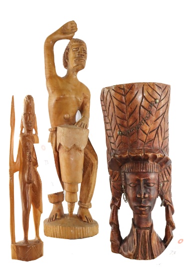 (3) Wood Carved Statues