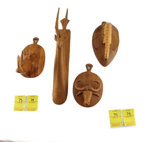 (4) Wood Carved African Animals