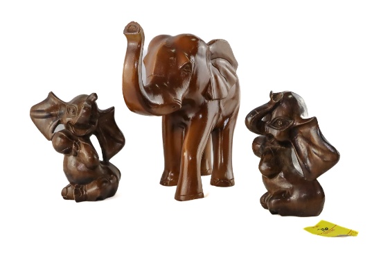 (3) Elephant Wood Carvings
