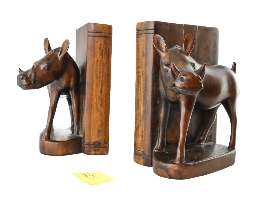 Vintage Warthogs Wood Carved Bookends