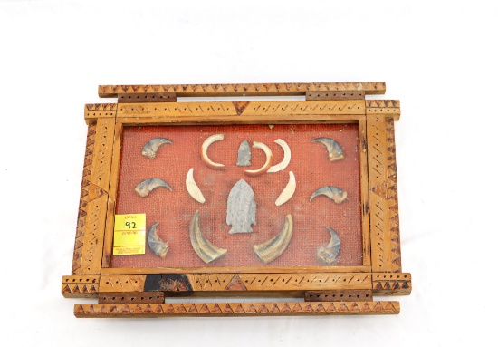 Native American Indian - Folk Art Frame Of Teeth, Claws, And Arrowheads