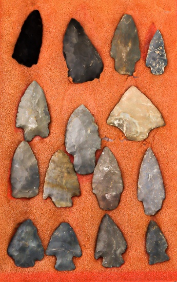 Native American Indian - Frame Of 15 Arrowheads