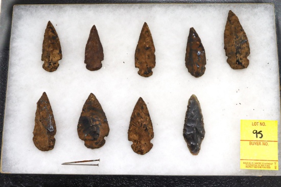 Native American Indian - Frame Of 9 Arrowheads