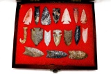 Native American Indian - Frame Of 17 Arrowheads