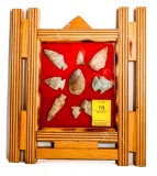 Native American Indian - Folk Art Frame With 9 Arrowheads