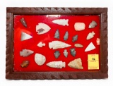 Native American Indian - Frame Of 23 Arrowheads