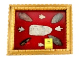 Native American Indian - Folk Art Frame With 9 Arrowheads
