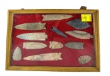 Native American Indian - Frame Of 12 Large Points