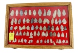 Native American Indian - Wood Case Of 75 Arrowheads