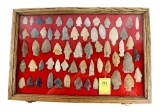 Native American Indian - Wood Case Of 63 Arrowheads