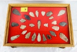 Native American Indian - Wood Case Of 26 Arrowheads