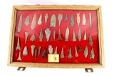 Native American Indian - Wood Case Of 38 Drills And Points